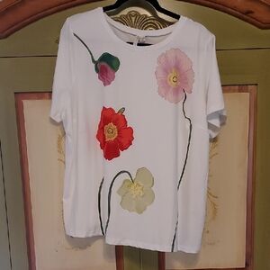 Cato White Short-Sleeve Tee with Floral Motif